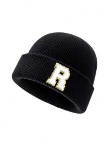 1 件时尚 26 字母图案针织帽，百搭保暖羊毛帽，适合男士秋冬户外穿着，很棒的礼物