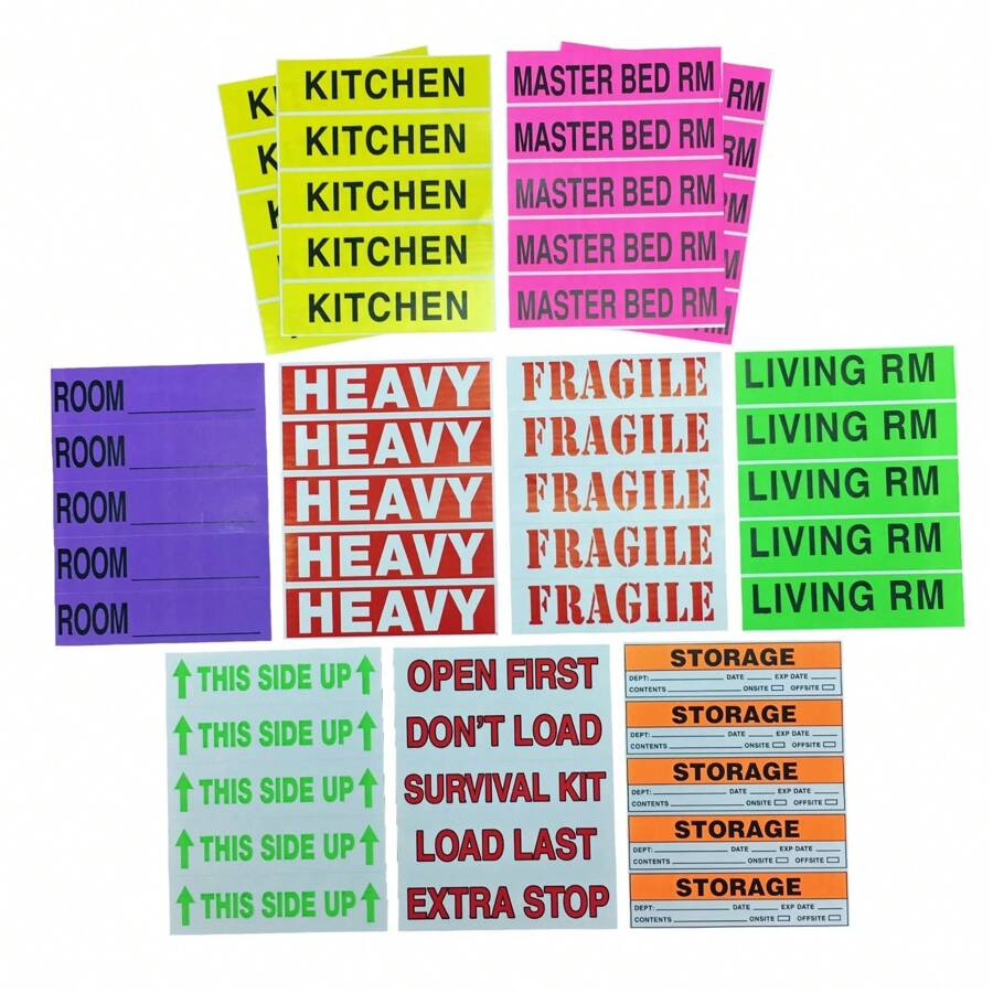 Moving And Storage Kit With 15 Boxes And 60 Labels, 3 Box Sizes, Ideal