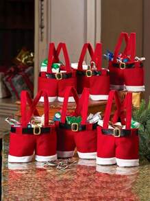 节日圣诞礼品袋：1/6 件圣诞老人裤子款式，小号，非常适合新年和圣诞节礼物 - 紅色 - 查看 2