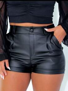 Button Leather Shorts - Negro - Ver 1