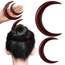1 pieza Horquilla para el cabello con forma de media luna tallada a mano para mujeres, palillo para el cabello de madera con forma de luna, pinza para el cabello con forma de media luna, accesorios para el cabello con forma de luna, pasadores para peinar el cabello con forma de luna - Negro - Ver 18