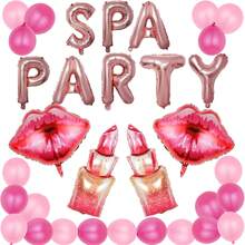 32 Pcs Spa Party Decorations Balloon Spa Theme Birthday Party Supplies Lip Lipstick Cosmetics Balloon For Spa Day Makeup Party, Christmas - Rose Gold - View 5