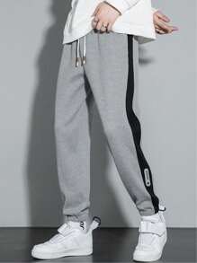 Men's Fashionable Side-Stripe Drawstring Sports Pants - Light Grey - View 2