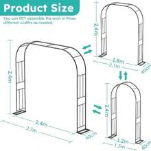 BriSunshine Rosenbogen Torbogen, Gartenbogen aus Metall 240x240cm, 1,2m 1,8m 2,4m DREI Verstellbare Breiten, Rosenbögen für Rosen und Kletterpflanzen, Freistehend Rosengestell für Garten Dekoration