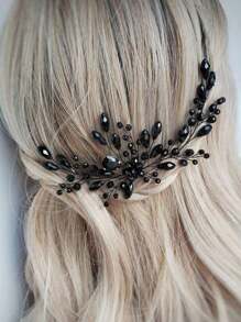 1 pièce Coiffe de fleur de perle noire fait main, accessoire de cheveux de mariage pour mariée