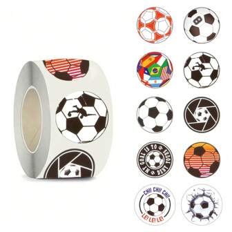 500pcs/Roll Soccer Tape Stickers, Aesthetic 1 Inch Labels With 10 Patterns Per Roll, Self-Adhesive Stationery Seals For Scrapbooking, Envelopes, Party Supplies, Rewards & Motivation
