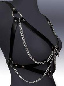 1件装女士哥特朋克风五芒星流苏链条性感胸带，适合万圣节派对、文艺复兴时期服装装饰 - 黑色 - 查看 5