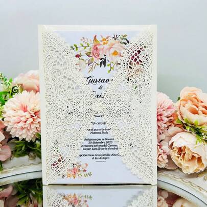 25 piezas de invitaciones de boda personalizadas de 5x7" con corte láser para invitaciones de cumpleaños, fiesta de ducha nupcial, útiles para la ducha nupcial (sin sobre y sin cintas), de vuelta a la escuela