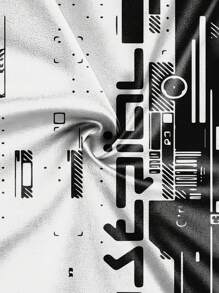 男士休闲黑白撞色印花网球Polo衫，适合通勤和日常穿着，秋季长袖上衣 - 白色 - 查看 4