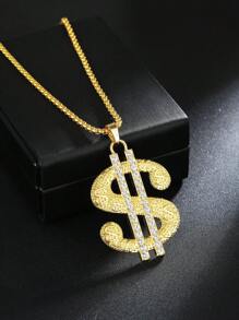 1 Stück übertriebener europäischer & amerikanischer Modeschmuck Dollarsymbol Anhänger Halskette, Hip-Hop vergoldeter Dollarsymbol Anhänger, Edelstahl Pullover Kette, Geburtstags-/Feiertagsgeschenk, Unisex Freizeitbekleidung