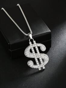 1 Stück übertriebener europäischer & amerikanischer Modeschmuck Dollarsymbol Anhänger Halskette, Hip-Hop vergoldeter Dollarsymbol Anhänger, Edelstahl Pullover Kette, Geburtstags-/Feiertagsgeschenk, Unisex Freizeitbekleidung
