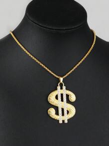 1 Stück übertriebener europäischer & amerikanischer Modeschmuck Dollarsymbol Anhänger Halskette, Hip-Hop vergoldeter Dollarsymbol Anhänger, Edelstahl Pullover Kette, Geburtstags-/Feiertagsgeschenk, Unisex Freizeitbekleidung