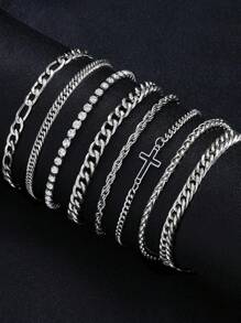 4-15 件不锈钢十字链手链套装，适合男士、休闲日常佩戴、生日和圣诞节礼物 - 彩色 - 查看 13