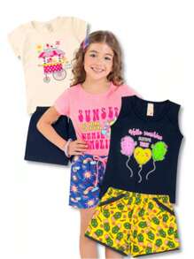 4 Pieces Children's Clothing Kit For Girls - 2 Blouses + 2 Shorts