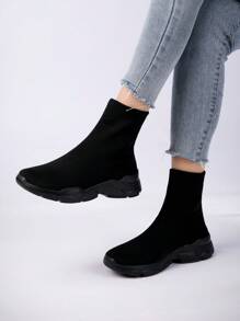 Women Outdoor High-Top Solid Color All Season Versatile Socks Shoes, Casual Sneakers, Walking Shoes