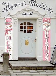 2pcs Merry Christmas Colorful Snowman Santa Claus Decor Door Curtain Holiday Couplet Party Hanging Ornament, Suitable For Festivals, Parties Etc.,Christmas