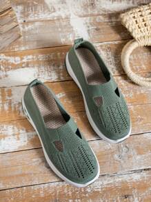 女士纯色拼接休闲透气舒适运动鞋 - 綠色 - 查看 5