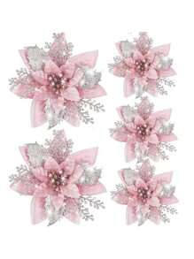 5 pièces de fleurs de Noël artificielles scintillantes, ornements d'arbre de Noël Joyeux Noël, fleurs de Noël artificielles, décoration du Nouvel An heureux, Noël