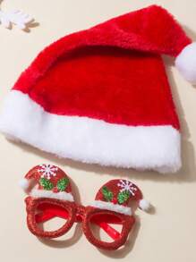 Children's Christmas Hat + Christmas Glasses Set For 1-5 Years Old, Baby Christmas Decoration Christmas Gift, Kid Xmas Gift,Boys And Girls Universal, Girl Fall Dress Red Accessories - Multicolor - View 4