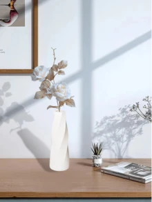 1 件简约花瓶装饰，适用于电视柜、桌面、客厅，可容纳鲜花或干花，欧式白色花瓶 - 白色 - 查看 3