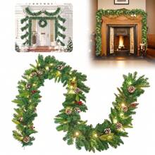VA-Cerulean Fir Garland 3m 5m 8m Christmas Garland, Christmas Garland With Lighting, Christmas Decoration Garlands With Red Berries And Pine Cones, For Indoor And Outdoor Decoration Of Doors, Walls And Stairs - B型 - 800cm - 查看 1