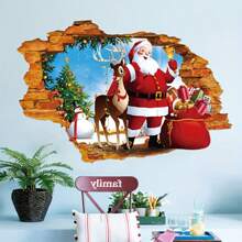 Miếng dán tường Giáng sinh hình ông già Noel phá vỡ sáng tạo, miếng dán cửa sổ kính có thể tháo rời trang trí cho phòng khách, phòng ngủ - Nhiều màu - Xem 5