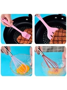 5 Pieces Silicone Kitchen Utensils Kit Spoon Spatula Whisk Small Spatula Brush - Hồng - Xem 3