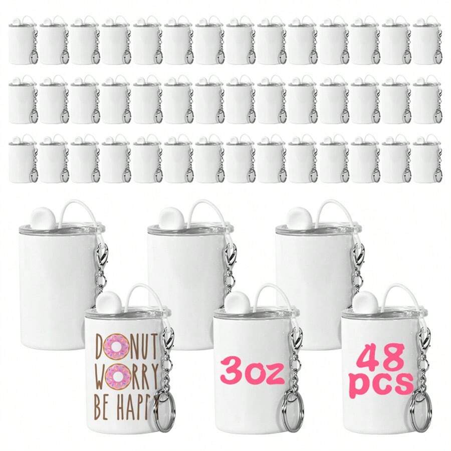 AGH 48 PACK Sublimation 3oz Straight Tumbler White Blank Stainless Steel Shot Glass With Keychain And Lid - 白色 - 查看 1