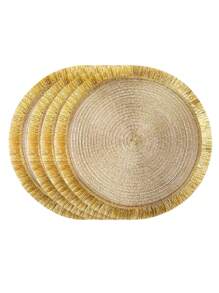 Set di tovagliette circolari intrecciate con glitter e nappe, set di sottobicchieri naturali intrecciati, lavabili e antiscivolo, adatti per tavoli da pranzo, riunioni domestiche, Ognissanti, Natale, feste di matrimonio, disponibile in 2, 4 o 6 pezzi (38 cm)