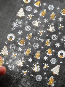 4 张圣诞美甲贴纸贴花，3D 自粘节日闪光金色雪人雪花圣诞冬季美甲用品闪亮美甲装饰适合女士和女孩 - 彩色 - 查看 5