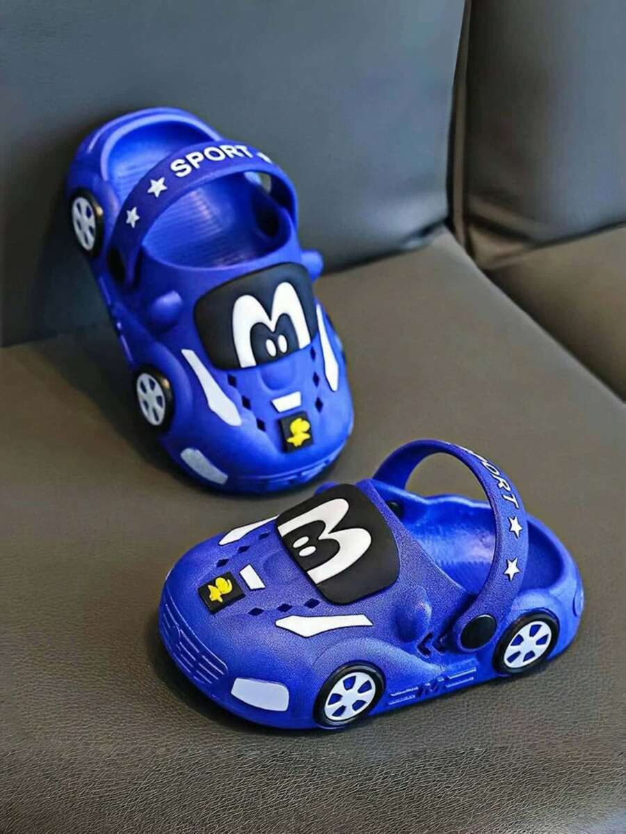 儿童卡通汽车拖鞋，软底室内/室外幼儿凉鞋 - 藍色 - 查看 1