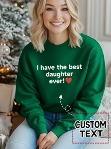 Áo nỉ cổ tròn thời trang dành cho nữ, mùa thu, Giáng sinh, trang phục mùa thu/đông, quà tặng ngày lễ, in chữ/lời chào/tên cá nhân tùy chỉnh ở mặt trước - màu xanh lá - Xem 1