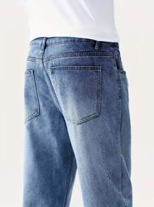 Men's Straight Baggy Jeans Premium Streetwear Oversized Rapper Denim Skater Style Loose Fit - 中等水洗藍 - 查看 4