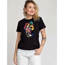 Basic Cotton T-Shirt With Mask Print Hand - màu đen - Xem 1