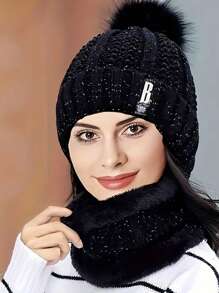 2 件套：针织帽和围巾 - 厚毛绒，防风，温暖舒适，适合秋冬季 - 帽子圍巾兩件套 - 查看 11