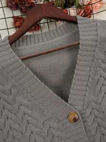 Plus Size Women's Solid Color Front Button Long Sleeve Minimalist Casual Long Knitted Cardigan, Winter