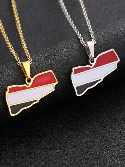 1 件地图旗帜吊坠项链银色/金色珠宝
