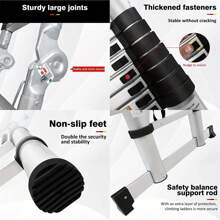 12.5FT (1.9+1.9M) Portable Multi-Purpose Folding A-Frame Ladder With Support Bar Anti-Slip, Stainless Steel Lightweight 330lb Load Telescopic RV Ladder For Outdoor Working Household Use - Grey - View 6