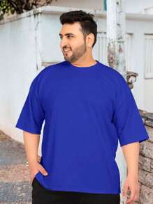 Men's Plus Size Plain 100% Cotton Casual T-Shirt New Release - Xanh đậm - Xem 1