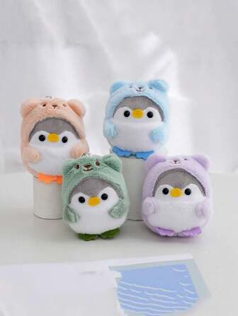 1 pieza Adorable llavero de decoración de pingüino de tela de 10cm/3.94in, disfraz de oso de peluche súper suave de pingüino, ¡regalo perfecto para niñas! De vuelta a la escuela