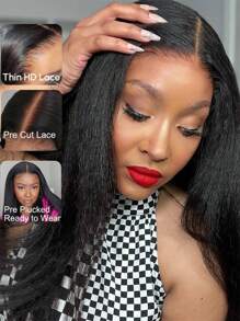 UNICE Hair 5x5 Thin HD BlendAway Lace Closure Glueless Yaki Straight Wig Pre Plucked Pre Cut HD Lace Closure Wigs Yaki Straight Human Hair Closure Wig Bleached Knots Match All Skin Tones 180% Density - SNatural - Xem 6