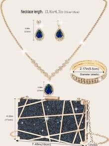 Bộ trang sức đính đá Rhinestone 4 món, vòng cổ, hoa tai, vòng tay, ví cầm tay, túi xách cho phụ nữ, túi đựng đồ ăn tối, túi đựng đồ dùng cho tiệc cưới, ví cầm tay cô dâu, túi xách cầm tay buổi tối lấp lánh, hình học nhỏ, kim loại rỗng, lấp lánh, túi xách đeo chéo, túi đựng đồ dùng cho tiệc cưới, dành cho phụ nữ và trẻ em gái - Màu xanh hải quân - Xem 8