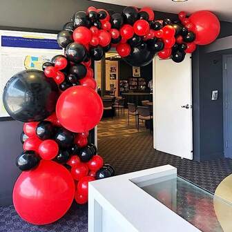 125pcs Red And Black Latex Balloon Wreath Arch Set, Suitable For Wedding, Birthday, Graduation Ceremony, Bachelor Party Decoration, Gender Exposure, Party Decoration, Indoor And Outdoor Decoration,Christmas