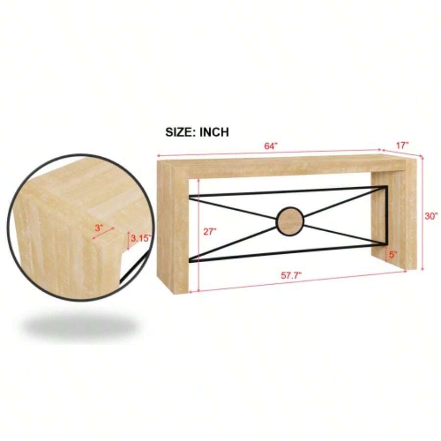 Retro Wood Console Table, 64 Inch Long Sofa Table Behind Couch