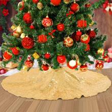 1pc 36/48 Inch Gold Sequined Christmas Tree Skirt, Shiny Christmas Tree Skirt For New Year Party Indoor Holiday Tree Decor Best Gifts Birthday Home Decor Christmas Decorations Room Decor Winter
