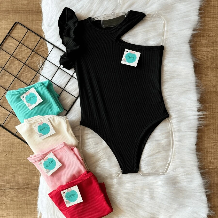 Children's Bodysuit Bodi Bodie Moda Gringa Ribbed Summer Mini Diva Blogger Cutout Ruffled Sleeve - 黑色 - 查看 1