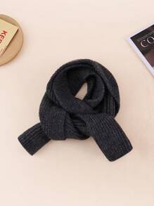 1pc Kids' Knit Solid Color Vertical Stripe Warm Neck Scarf, Unisex, Autumn/Winter