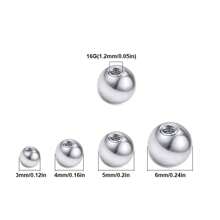 16 件装 14G 16G 替换球 外螺纹手术钢球 工业杠铃舌乳头肚脐穿刺环零件 3 毫米 - 6 毫米