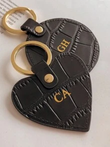 Personalized Name Or Initial Letters 1pc Men Women Embossed Crocodile Pattern Leather Heart Key Ring Gift With Monogrammed Letters Heart Shape Customized Keychain Women Home Door Key Chain Birthday Gift