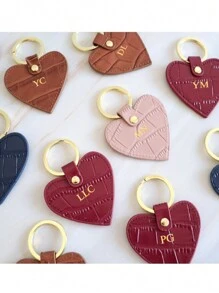 Personalized Name Or Initial Letters 1pc Men Women Embossed Crocodile Pattern Leather Heart Key Ring Gift With Monogrammed Letters Heart Shape Customized Keychain Women Home Door Key Chain Birthday Gift